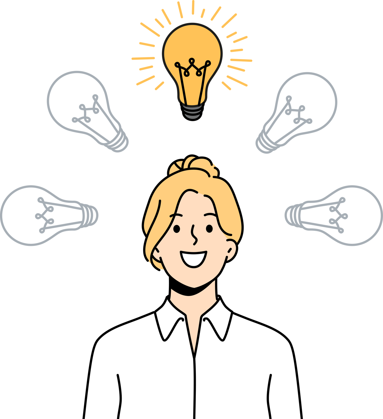 Smiling Businesswoman with Lightbulb Above Head